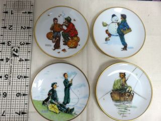 4 Norman Rockwell Mini Plates - Four Seasons 1952 - Fairmont Porcelain 1984