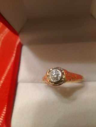 14 Kt Yellow Gold Vintage Engagement Ring Size 6 1/2