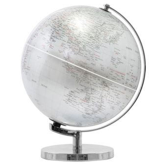 Contemporary Silver Light Up Rotating Globe On Metal Base Atlas Table Ornament
