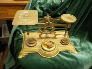 Antique Brass European Postal Rates Letters Scale True Brass With Weights