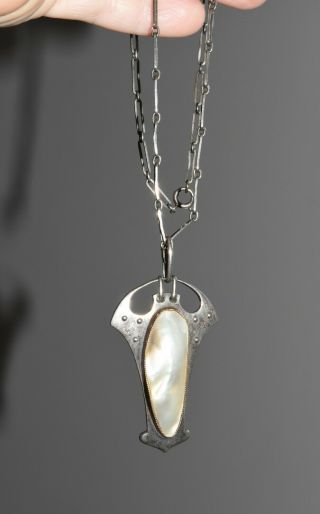 Vtg Art Nouveau Murrle Bennett Sterling Silver 950 Mop Pearl Pendant Necklace