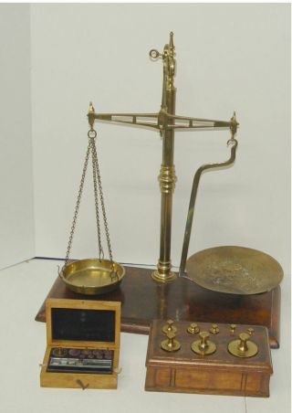 Large Rogers & Loach Antique English Brass Balance Commodity Scale And Weights