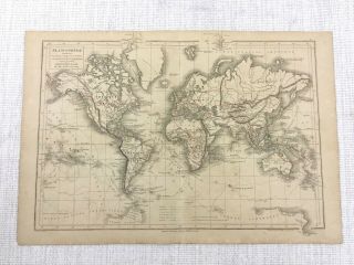 1877 Antique World Map Of Exploration Voyages Explorer Historical 19th Century