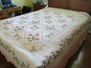 Vintage Handmade Quilt 106 X 96 King Counted Cross Stitch And Patchwork
