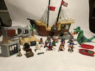 Vintage 1994 Fisher Price Great Adventures Pirate Ship,  Skull Island Accessories