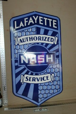 Rare 42 " Nash Lafayette Service Dealer Porcelain Metal Sign Gas Oil Car Farm
