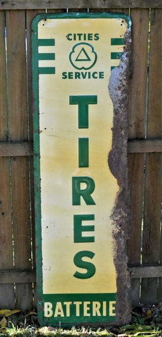 Cities Service Gas Station Sign Tires Batteries 60 " X 18 " Barn Find Rare
