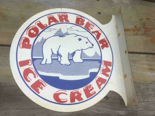 Old Polar Bear Ice Cream 2 Sided Advertising Painted Metal Flange Sign