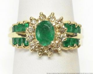 Natural Emerald Diamond 14k Gold Ring Ladies Vintage Halo Birthstone Fashion Sz8
