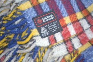Vintage Samband Made In Iceland 100 Wool Plaid Blanket 60 " X 83 " W Fringe Throw
