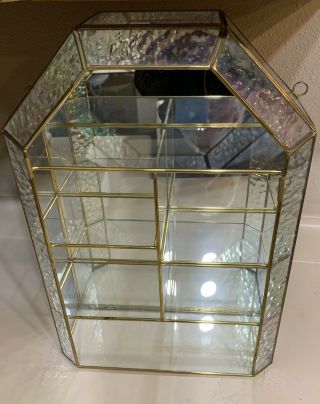 12 " Open Glass & Brass Curio Display Cabinet Case.  Offset Shelves.  Pearl Trim.
