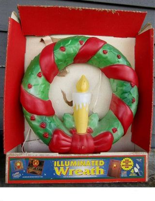 Vintage Empire Blow Mold Illuminated Christmas Wreath W/ Candle