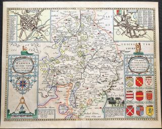 Large Warwickshire Map John Speed 100 C1611 English Edition,