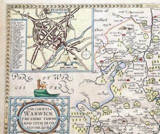 Large Warwickshire Map John Speed 100 c1611 English Edition, 2