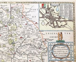 Large Warwickshire Map John Speed 100 c1611 English Edition, 3