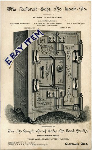 1887 Ad Cleveland Ohio National Safe Lock Company Whitbeck Drake Crum Olmsted