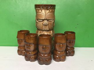 Vintage Set Of 5 Hawaiian Tiki Mug Bar Shot Glasses Polynesian Retro
