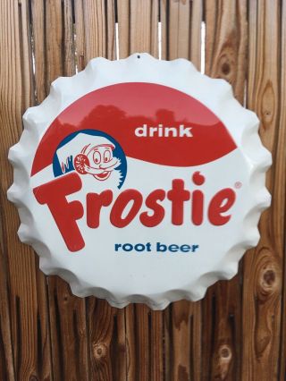 Vintage Frostie Root Beer Soda Sign Tin 22” Rootbeer