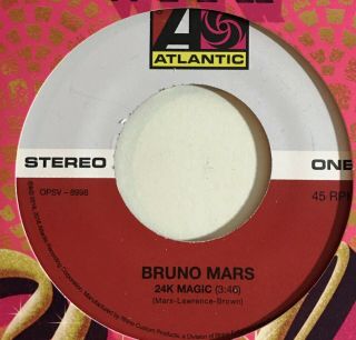 45 Rpm Bruno Mars Atlantic Record 24k Magic & Treasure Greeting Card & Gift In 1