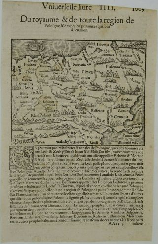 Poland Ca.  1550 Antique Map Lithuania Russia Belarus Ukraine Munster