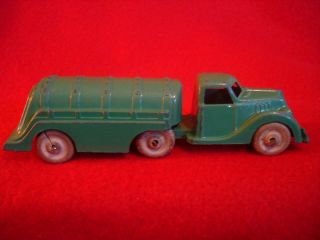 Vintage Hubley Green 2 - Piece Cast Metal Oil Gas Tanker Truck