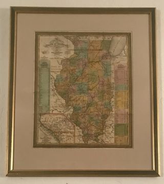 Antique U.  S Map Made In 1835.  Tourist Pocket Map Of The State Of Illinois.