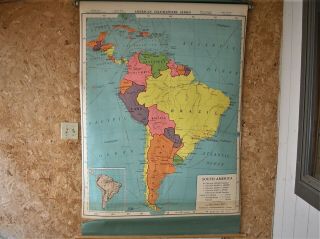 Vintage A J Nystrom & Co.  South America Map School Pull Down Map 4 