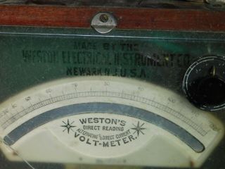 Antique WESTON 1890 Portable Voltmeter Mahogany Wood Box Etched Glass Steam Punk 3