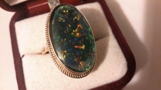 Stunning Vintage Large Black Opal Triplet 9ct Gold Ring