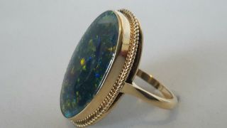 Stunning Vintage Large Black Opal Triplet 9ct Gold Ring 3