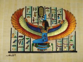Goddess Isis Ancient Alphabet Hand Painted Papyrus 8 " X12 " (20x30 Cm)