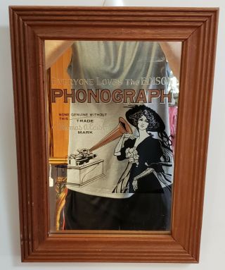 Vintage Thomas Edison Phonograph Advertising Mirror