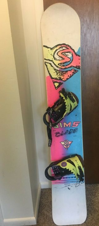 1989 Sims Switchblade 1630 Vintage Snowboard With Vintage Sims Bindings