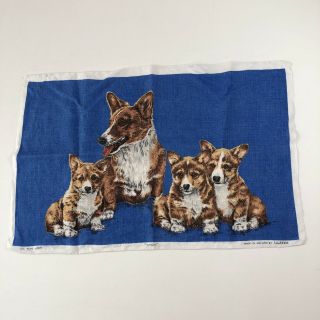 Vtg Ulster Irish Linen Tea Kitchen Towel Corgis Dog Print Made In Ireland