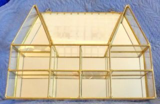 Vintage Brass & Glass Mirror House Shaped Curio Display Cabinet Case - Ex