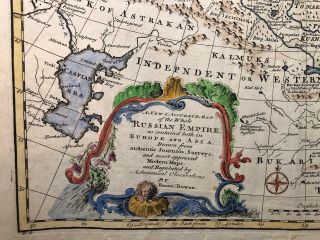 Map of Russian Empire 1747 Emanuel Bowen copper engraving hand - colored 2