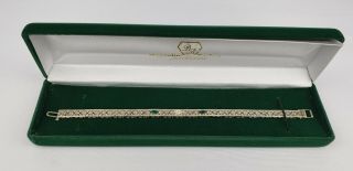 Vintage 14k White Gold Filigree Diamond & Emerald Tennis Bracelet