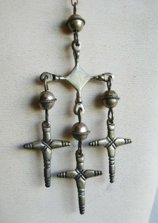 Vintage Yalalag Cross Oaxacan Mexican Sterling Silver Large Necklace Pendant
