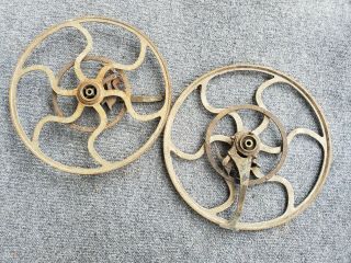 2 Antique Industrial Large 14” Steampunk Gears Wall Art Decor Brass Steel Cast