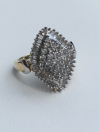 Vintage 10k Yellow Gold And Diamond Cluster Cocktail Ring Size 7