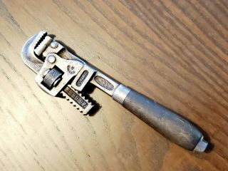 Vintage Trimo Pipe Wrench 6 " Trimont Mfg Co Roxbury Mass Usa Wood Handle