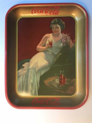 1936 Woman In White Dress With Glass Of Coke Coca Cola Tray