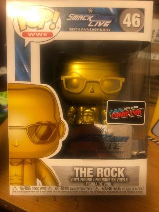Funko Pop 2019 Nycc Exclusive The Rock Gold Variant Wwe
