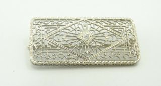 Vintage 14k White Gold Diamond Center Filigree Brooch Pin 1.  5 " 3.  8 Gr B565