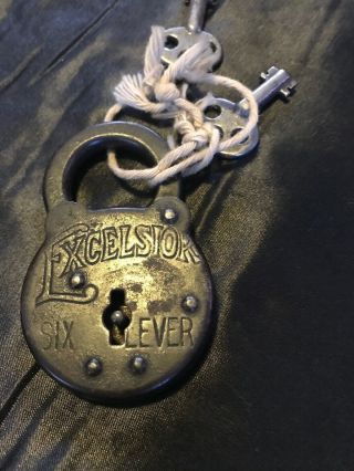Vintage Antique Excelsior 6 Six Lever Padlock Lock With Key