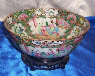 Vintage Circa 1850 Chinese Export Rose Medallion Large 9 Inch Punch Bowl