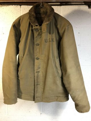Ww2 Usn Us Navy N - 1 Deck Jacket First Model D - Day Normandy Foul Weather Rain
