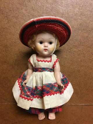 Vintage Vogue 7.  5 " Ginny Doll In Vogue Tagged Plaid Printed Dress