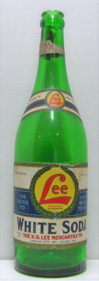 H.  D.  Lee White Soda Green Glass 11 1/2 " Tall Bottle Salina Ks Kansas City Mo