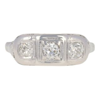 . 27ctw Old European Cut Diamond Art Deco Ring - 18k White Gold Vintage Engagement